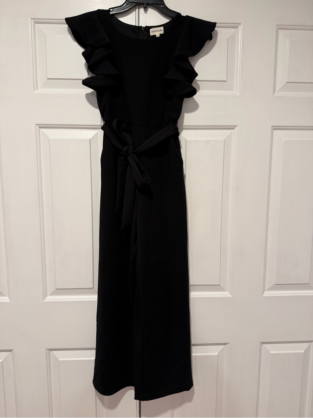 Hello Franki Girls Ruffled Sleeve Black Jumpsuit with Tie Belt Size Medium (10)